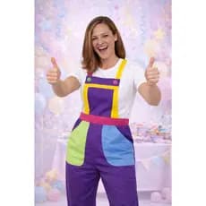 Macacão roxo para recreação e buffets infantis