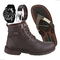 Kit Coturno Masculino Casual Bota + Chinelo Cinto E Relogio