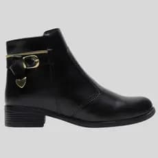 Bota Feminina Cano Curto Confortável Com Zíper e Detalhe Fivela Coração