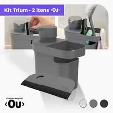 Kit Dispenser 650ml Porta Detergente + Rodinho de Pia Silicone Preto OU