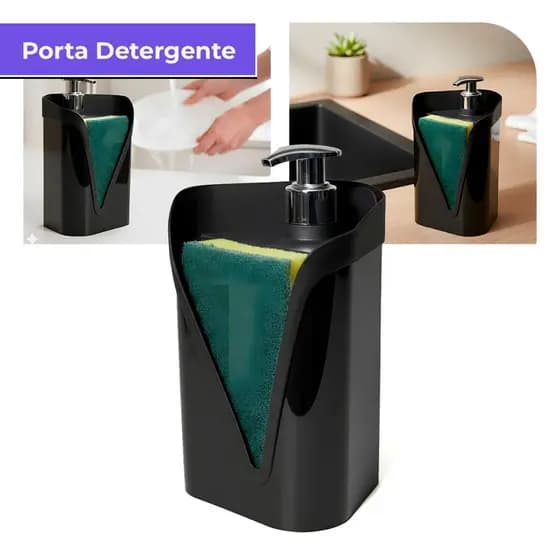 Porta Detergente 500ml com Suporte para Esponja Dispenser Tampa Click Pia Cozinha