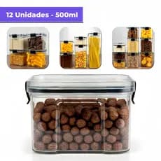 Kit 12 Potes Herméticos 500ml com Tampa de Trava Reforçada 100% Vedado