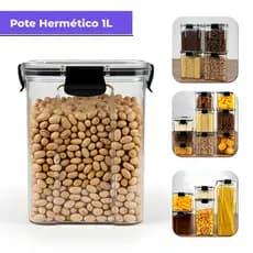 Kit Potes 1L Herméticos com Trava Reforçada 100% Vedado Empilháveis Cozinha