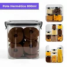 Kit 8 Potes Herméticos 800ml com Trava Reforçada Acrílico Empilhável Cozinha