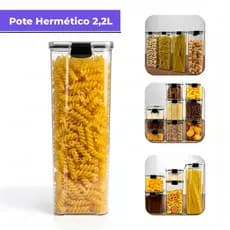 Kit 4 Potes Herméticos 2,2L com Trava Reforçada 100% Vedado para Mantimentos