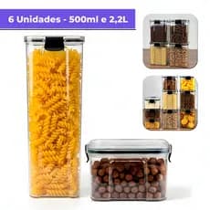 Kit 6 Potes Herméticos 2,2L e 500ml com Trava Reforçada 100% Vedado para Mantimentos