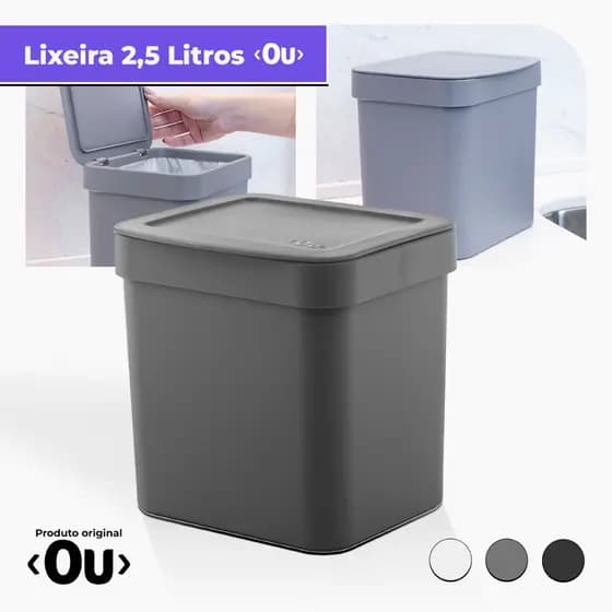 Lixeira Trium 2,5 Litros com Tampa para Pia de Cozinha Compacta em Plástico