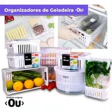 Kit Pote Organizador de Geladeira Com Escorredor Cesto Tampa Multiuso Alimentos Verdura Vegetais OU