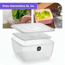 Pote Organizador 5L com Tampa e Escorredor Multiuso para Legumes, Frutas e Salada UZ406