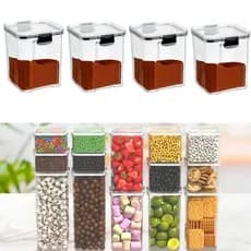 Kit 4 Potes Herméticos 500ml e 800ml com Trava Reforçada 100% Vedado Quadrado