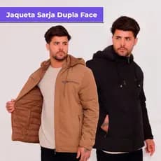 Jaqueta Masculina Dupla Face Puffer Forrada com Capuz Removível e Bolsos