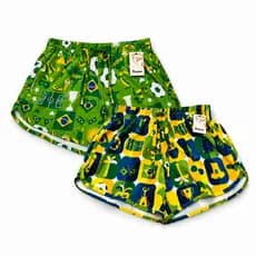 Kit 2 Shorts Feminino Brasil Infantil Juvenil Copa do Mundo Leve Confortável Para Torcer