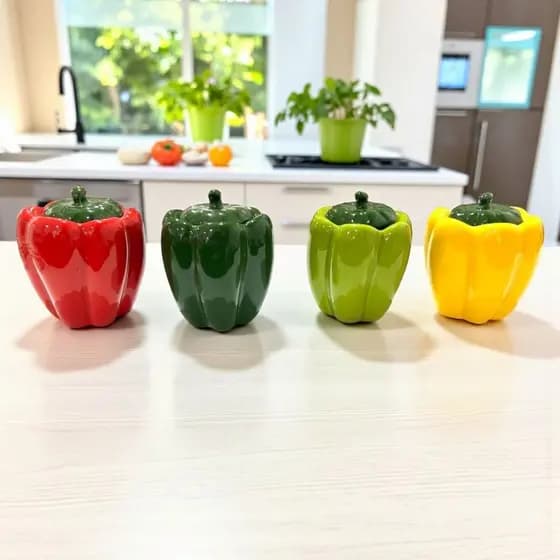 Pimentão Com Tampa para Tempero em Cerâmica Pote Decorativo Porta Temperos Gourmet