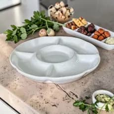Petisqueira Cerâmica 5 Divisórias Cerâmica para Servir Petiscos Queijos Azeitonas Mesa Posta Bares Restaurantes