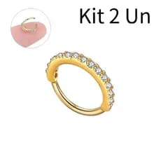 Kit C/2 Piercing Nariz Cartilagem Argola Cravejado Strass  Acessórios Adicionais Prata e Ouro