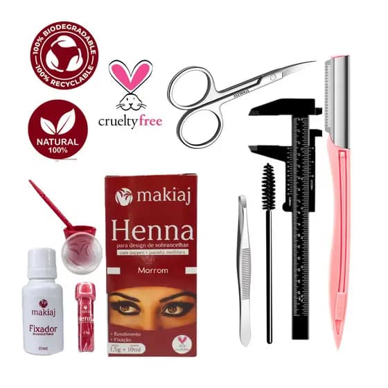 Kit Henna Sobrancelhas e TESOURINHA e PINÇA e PAQUIMETRO COM ACESSÓRIOS