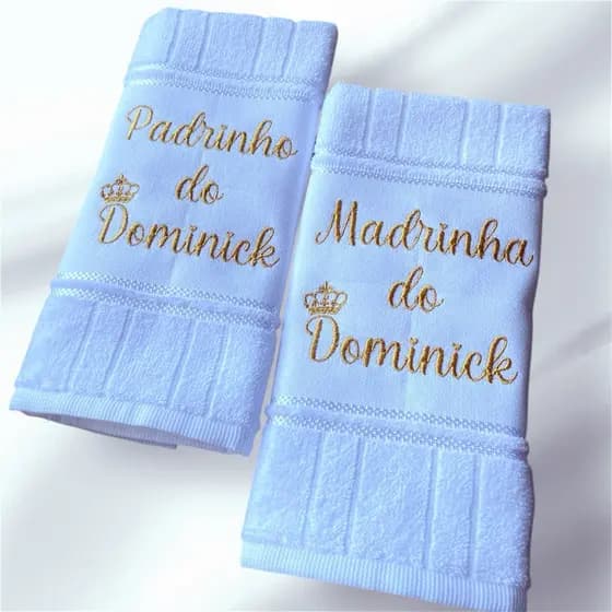 Kit Toalhas Bordadas Lembrancinha Padrinhos Casamento Batizado Presente Madrinha Padrinho Dinda