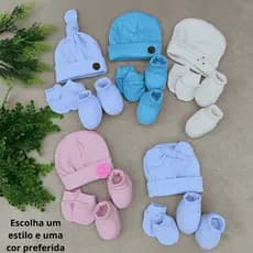 Kit Bebe Touca Luva Sapatinho Recem Nascido Saida Maternidade Pantufa Botinha Gorro