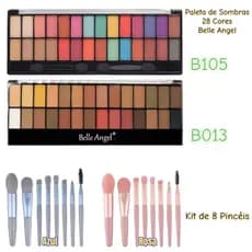 Kit Com Paleta de Sombras 28 Cores Belle Angel e Pincéis