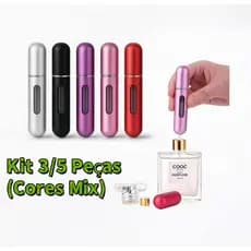 Escolha: Kit 3 ou 5 Unidades (Cores Diferentes)-Porta Perfume 5ml Recarregável Spray de Bolso