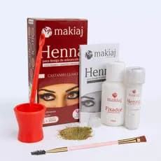 Kit Profissional Sobrancelhas Henna Makiaj 7 Cores + 1 Pincel Duplo Chanfrado