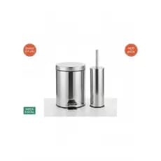 kit Banheiro c/ Lixeira Inox 5L e Escova sanitária Inox Com Pedal Cesto De Lixo Luxo Para Lavabo Clink