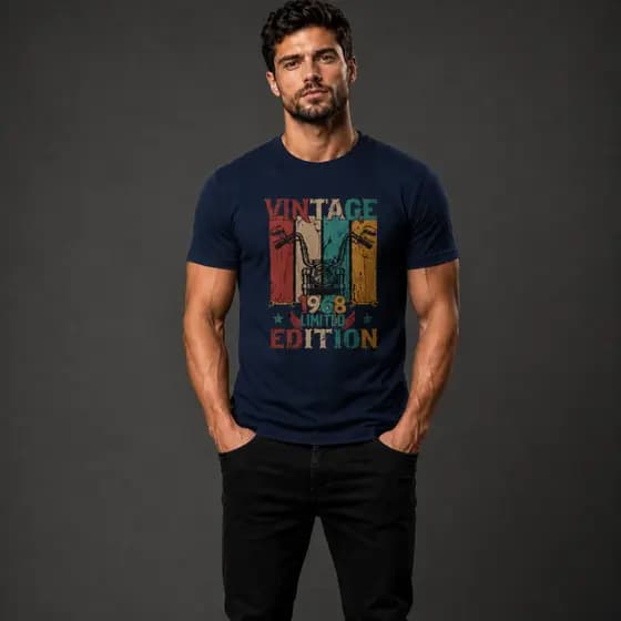 Camiseta Masculina Vintage 1968 Moto Retro Camisa Básica Masculina Algodão 30.1 Estampada