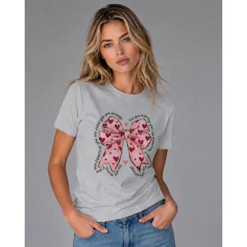 Camiseta Feminina Estampada Laço Coração Frases Tshirt Algodão Blusa Casual Coquette Tumblr Estilosa