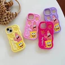 Capa capinha iPhone 11/12/13/14/15 pro max 3D de silicone com borda ondulada Bob esponja