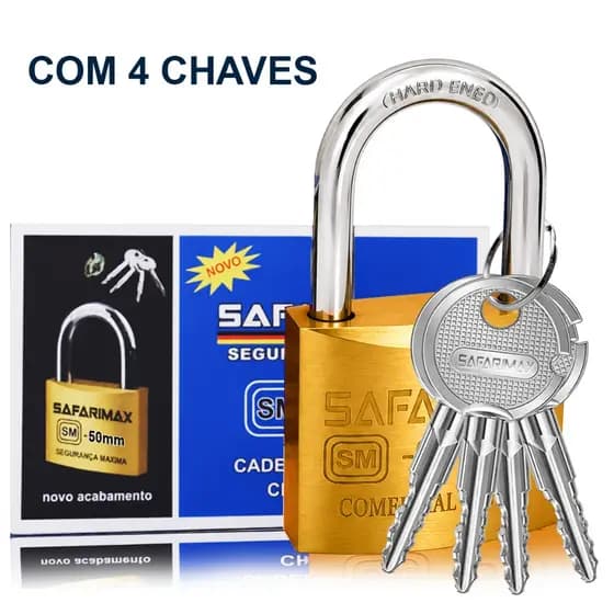 Cadeado SAFARIMAX 50 Milímetros Chave Tetra Proteção Antifurto Para Portão Armários Corrente Cancela