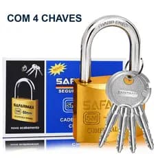 Cadeado SAFARIMAX 50 Milímetros Chave Tetra Proteção Antifurto Para Portão Armários Corrente Cancela