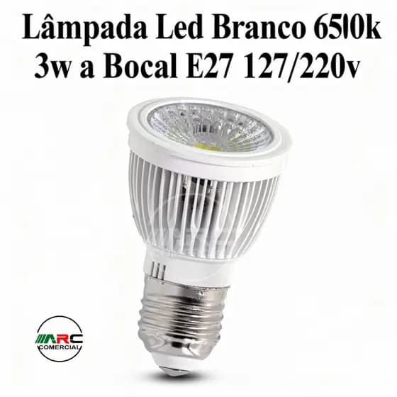 Lâmpada Led Branco Frio 6500k 3w a Bocal E27 127/220v