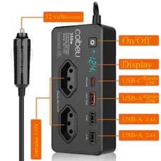Inversor Automotivo de 350w 12v Para 110v Com Usbs e  Tomadas