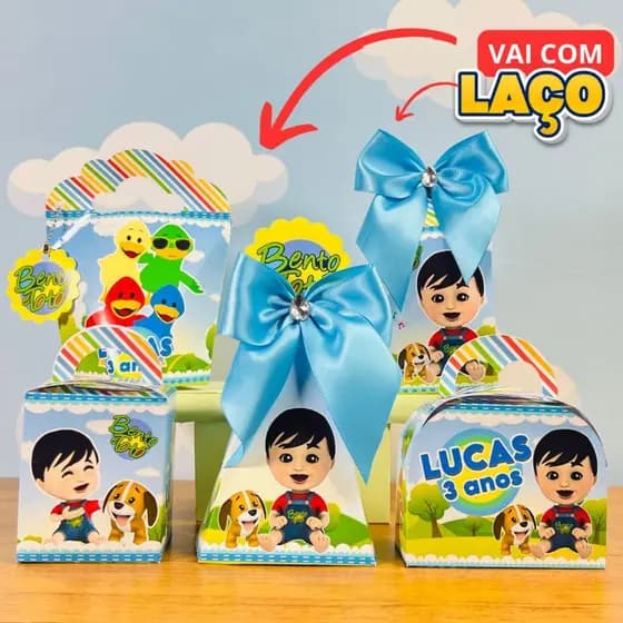 Kit Festa Bento e Totó Personalizado | Caixinhas Decoradas Lembrancinhas Infantis para Festas Bento e Totó, com laço