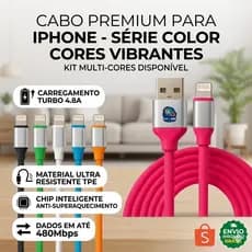 Cabo Carregador Lightning Turbo 1.2M Colorido Emborrachado Reforçado Celular iPhone 11 12 13 14