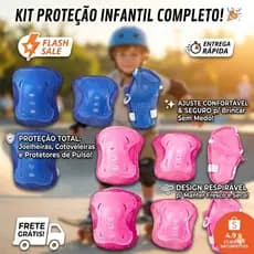 KIT Proteção Infantil 6 Peças Joelheira Cotoveleira Munhequeira P/ Skate Patins Bicicleta Patinete Tamanho Ajustável