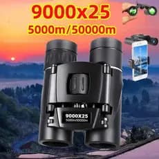 Binóculos Portáteis 9000X25 HD Zoom com Lente Óptica BAK4 de Longo Alcance e Alta Potência, Telescópio Compacto Dobrável