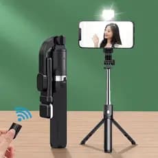 Novo Tripé para Câmera de Smartphone, Suporte com Obturador Bluetooth e Luz, Bastão de Selfie Sem Fio com Suporte para T