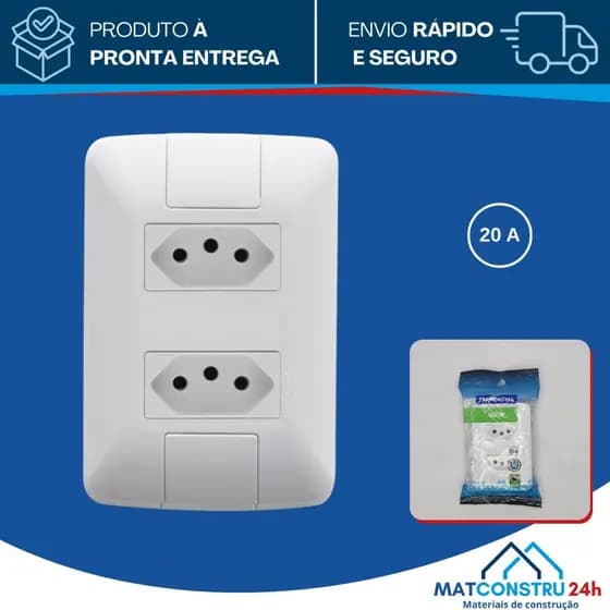 Tomada Dupla 20A Tramontina Linha Aria Branca