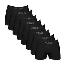 Kit c/ 8 Cuecas Boxer Algodão Pretas Polo Star 781 Sem Costura Masculinas