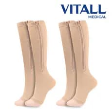 Kit 2 Meias 3/4 Vitall Medical Zíper Sem Ponteira Media Compressão