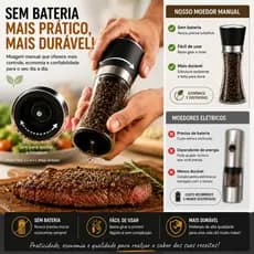 Moedor De Tempero 210ML Com Regulador Sal Pimenta Porta Condimentos Especiarias De Vidro