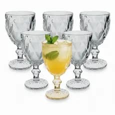 Jogo de 6 Taças de Vidro Diamond para Vinho e Água 315ml Conjunto Estilo Diamante Transparente