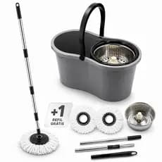 Mop Giratório Inox 9L com Balde Centrífuga + Refil Extra em Microfibra para Limpeza Prática e Rápida