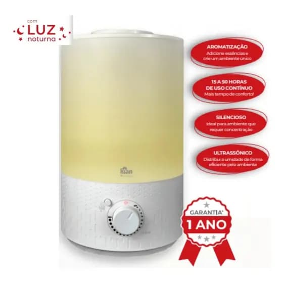 Umidificador De Ar Kian 3l Ua-101 Ultrassônico Silencioso Com Luz Noturna Bivolt