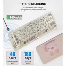 Mini Teclado Cat Portátil Dobrável Ultra Fino Sem Fio Bluetooth Para Vários Dispositivos TING