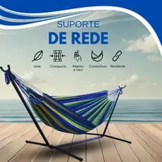 Suporte De Rede Descanso Area Externa Portátil Aço Reforçado C/ Gancho e Manipulo (SUPORTA 25OKG)