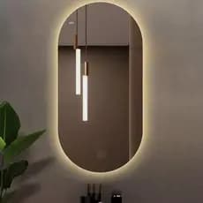 Espelho Lapidado Oval C/Led A Pilha S/ Fio Banheiro Quarto Sala 80x50cm