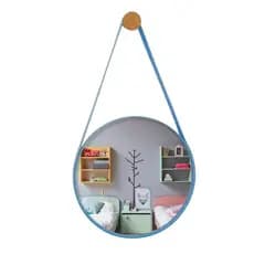 Espelho Decorativo Redondo Com Couro Adnet Infantil Quartos Salas C/ Pino Suporte
