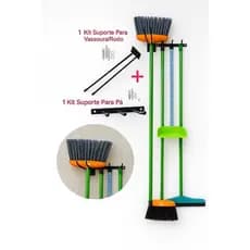 Kit 2 Suportes de Parede Para Vassouras Rodos e Pás Suporte Organizador Lavanderia Reforçado